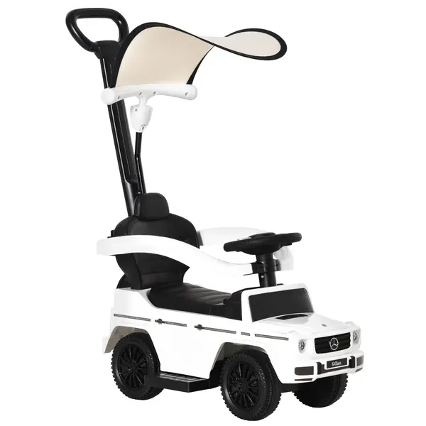 HOMCOM Mercedes Licențiat Mașină de împins pentru copii 12-36 luni, acoperiș și mâner de împins, 85.5x40.5x95 cm, alb | Aosom Romania