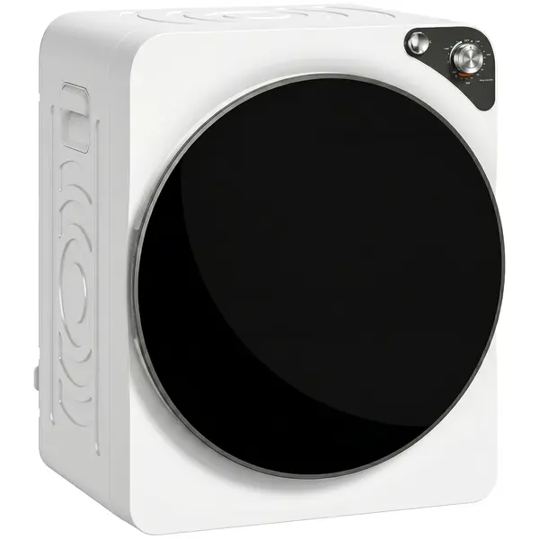 HOMCOM Mini uscător portabil 5 kg, 5 programe, 1000W, până la 60℃, timer, tambur din oțel inoxidabil, pentru casă, Alb | Aosom Romania