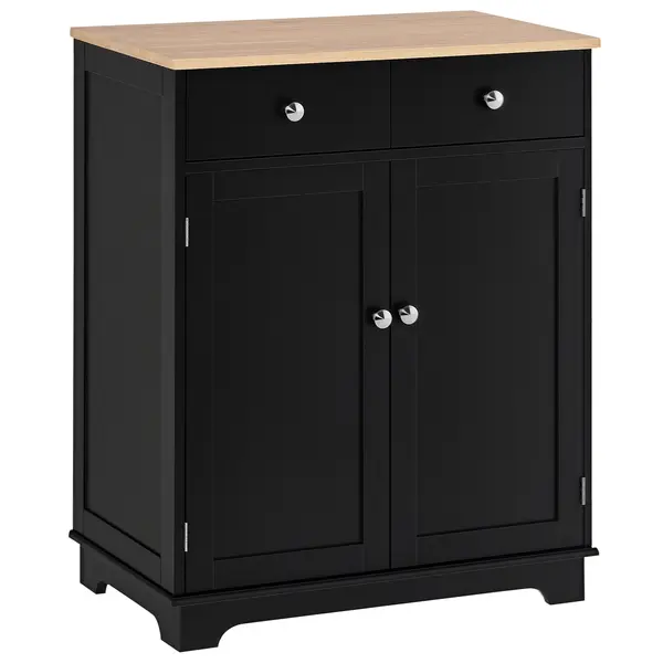 HOMCOM Mobila de depozitare bufet pentru living cu dulapuri, 2 sertare si rafturi reglabile, 68x40,3x85cm, negru si lemn natural | Aosom Romania