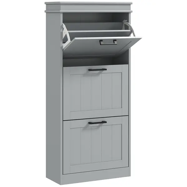 HOMCOM Mobilă pentru pantofi, dulap pentru pantofi 3 uși rabatabile 15 perechi, rafturi reglabile, 54 x 24 x 117,5 cm, gri | Aosom Romania
