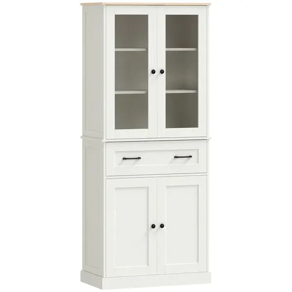 HOMCOM Mobilier Auxiliar de Bucătărie cu 2 Uși din Acrilic Sertar Mare Rafturi Reglabile 76x40x182,5 cm Crem | Aosom Romania