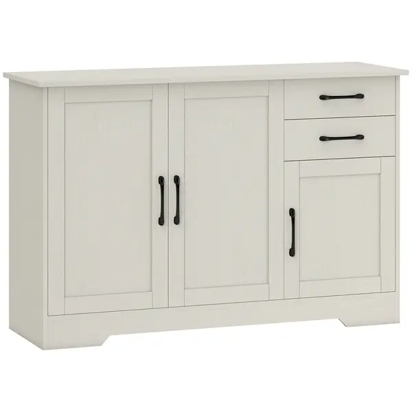 HOMCOM Mobilier bucătărie cu 2 sertare și 3 dulapuri, polițe reglabile, 120x38x79 cm, crem | Aosom Romania