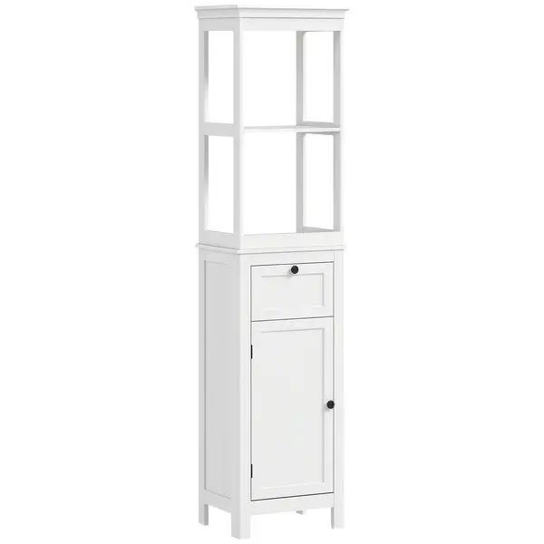 HOMCOM Mobilier coloană de baie armoire haute cu 2 rafturi, 1 sertar și 1 dulap - 40 x 30 x 165 cm, alb | Aosom Romania