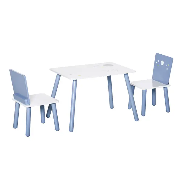 HOMCOM Mobilier Copii 2-6 Ani, Masă și Scaune în Nuanțe de Albastru Deschis și Alb | Aosom Romania