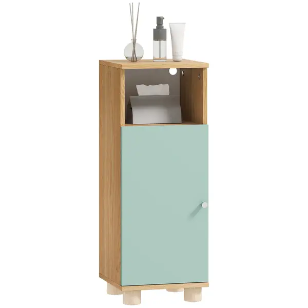 HOMCOM Mobilier de baie, mobilier de depozitare îngust cu dulap cu ușă și compartiment deschis, 30x30x80cm, verde | Aosom Romania