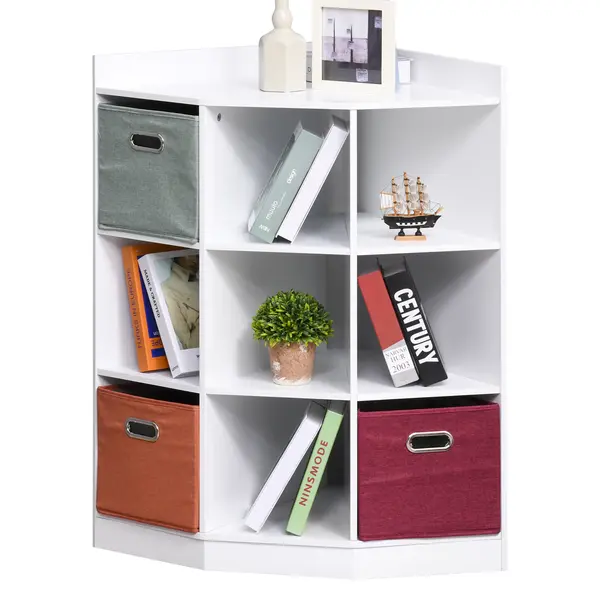 HOMCOM Mobilier de colț pentru depozitare mobilier pentru copii unitate de depozitare 9 nișe 3 sertare din material netesut MDF alb | Aosom Romania