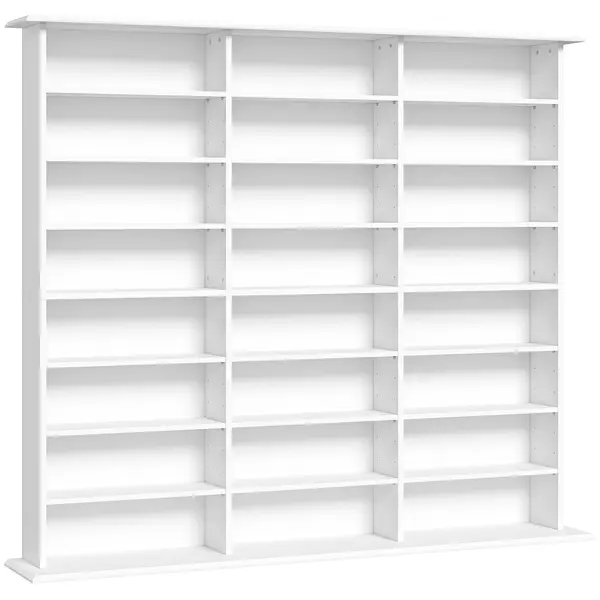 HOMCOM Mobilier de depozitare 1 032 CD / 594 DVD, etajeră multimedia, 24 compartimente și 18 rafturi ajustabile, alb | Aosom Romania