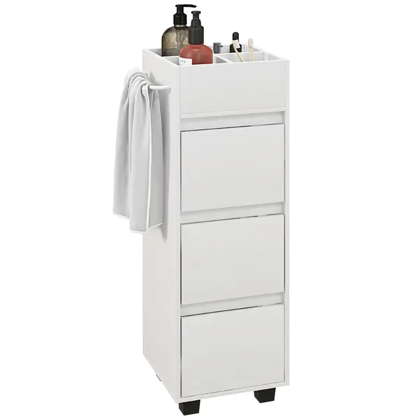 HOMCOM Mobilier de depozitare pentru baie cu 4 compartimente, 3 sertare și suport pentru prosoape, dim. 35 x 30 x 90 cm, alb | Aosom Romania
