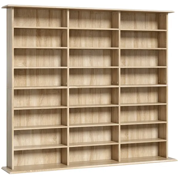 HOMCOM Mobilier depozitare 1 032 CD-uri / 594 DVD-uri, raft multimedia, 24 compartimente și 18 rafturi ajustabile, stejar | Aosom Romania