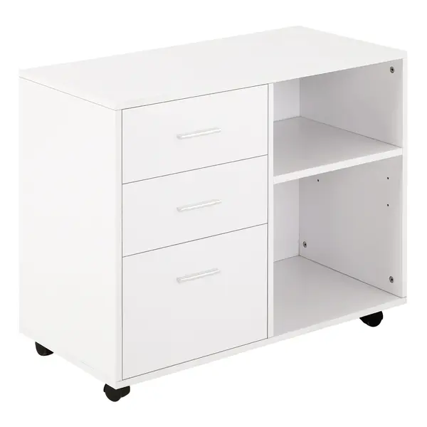 HOMCOM Mobilier Multifuncțional pentru Imprimantă cu 3 Sertare, Birou pe Roti, 80x40x65cm, Spațiu de Depozitare, Alb | Aosom Romania