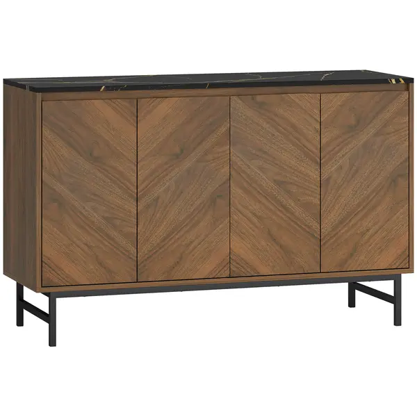 HOMCOM Mobilier TV, mobilier pentru televizor cu 4 uși, blat cu efect marmorat, rafturi reglabile, 120x39x76cm, nuc | Aosom Romania