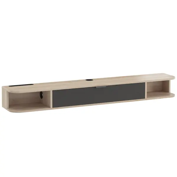 HOMCOM Mobilier TV suspendat, mobilier TV pentru televizoare de până la 152,4 cm, sertar rabatabil 2 rafturi 140x24x16cm lemn natural | Aosom Romania