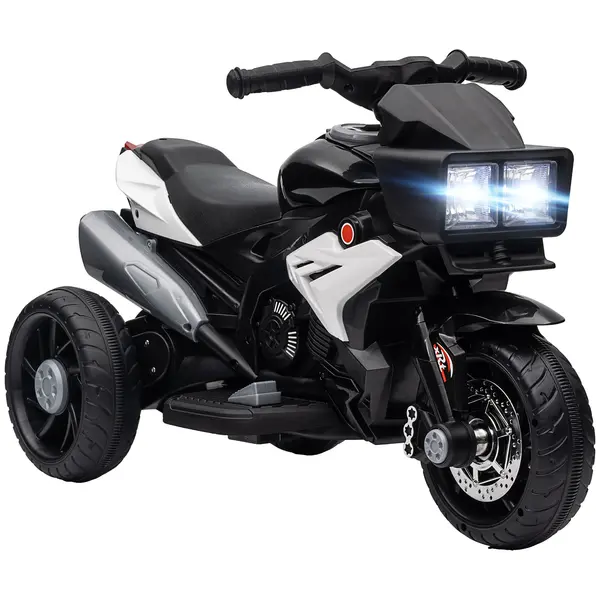 HOMCOM Motocicletă Electrică pentru Copii 3-5 Ani, max. 25 kg, 3 Roți, Lumini și Sunete, Baterie 6V, Negru, 86x42x52 cm | Aosom Romania