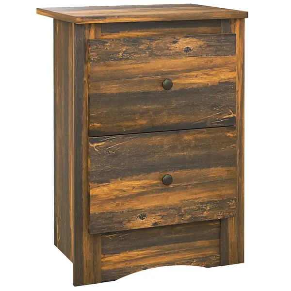 HOMCOM Noptieră cu 2 Sertare în Stil Rustic, Noptieră pentru dormitor din Lemn, 40x30x56 cm, Maro | Aosom Romania