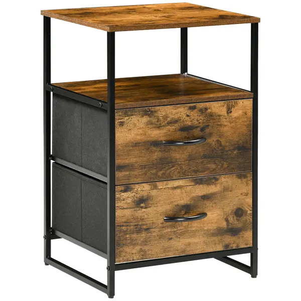 HOMCOM Noptieră cu 2 Sertare Material Textil Mobilier de Suport Mic cu Stil Industrial Comodă 2 sertare - 45 x 40 x 70,5 cm - Lemn și metal | Aosom Romania