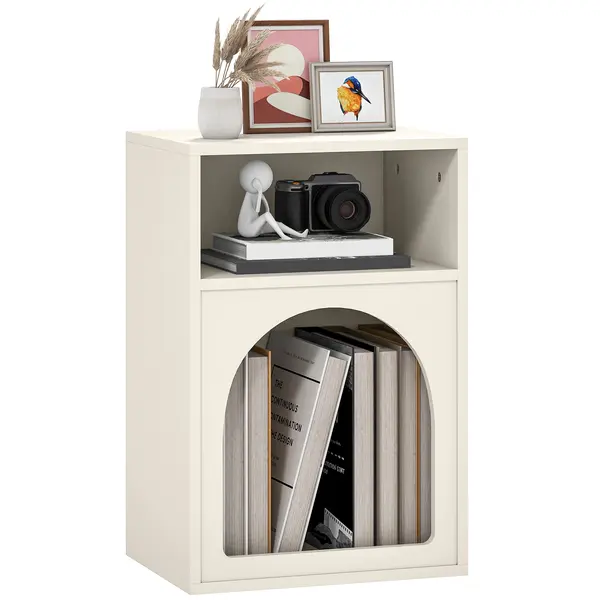HOMCOM Noptieră Estel cu 2 Compartimente Deschise Model în Forma de Arc 40x30x60 cm Cremă | Aosom Romania