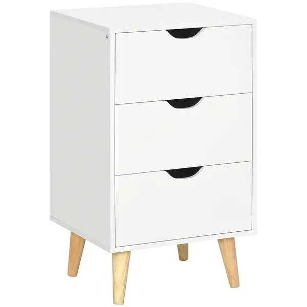 HOMCOM Noptieră masă de noapte cu 3 sertare, stil scandinav pentru dormitor, sufragerie, 40 x 35 x 68,5 cm, alb | Aosom Romania