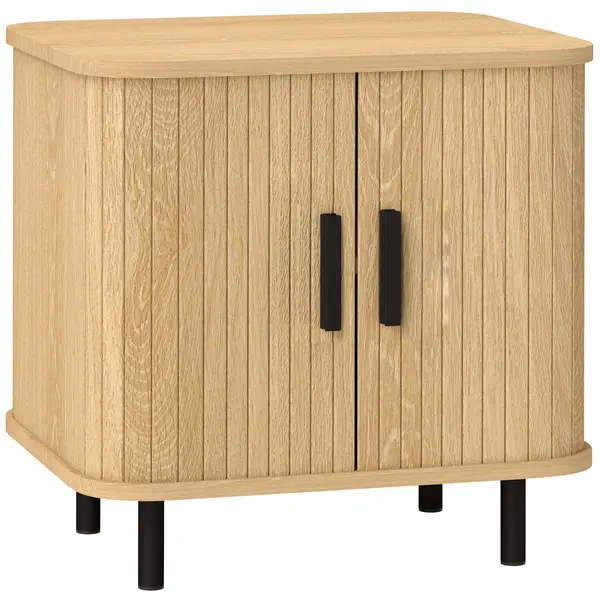 HOMCOM Noptieră, mobilier suplimentar, stil scandinav cu 2 uși glisante și picioare de oțel 48 x 40 x 48 cm, aspect lemn | Aosom Romania
