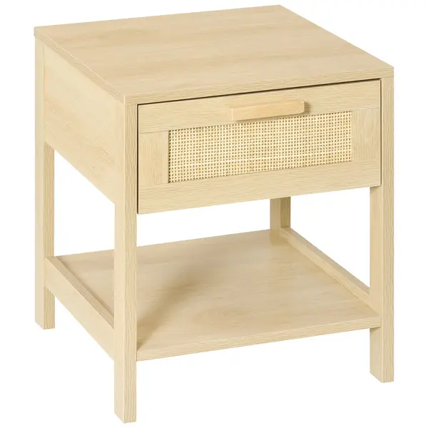 HOMCOM Noptieră Modernă din MDF, Design cu Sertar și Raft pentru Depozitare, 40x40x48 cm, Culoare Lemn Natur | Aosom Romania
