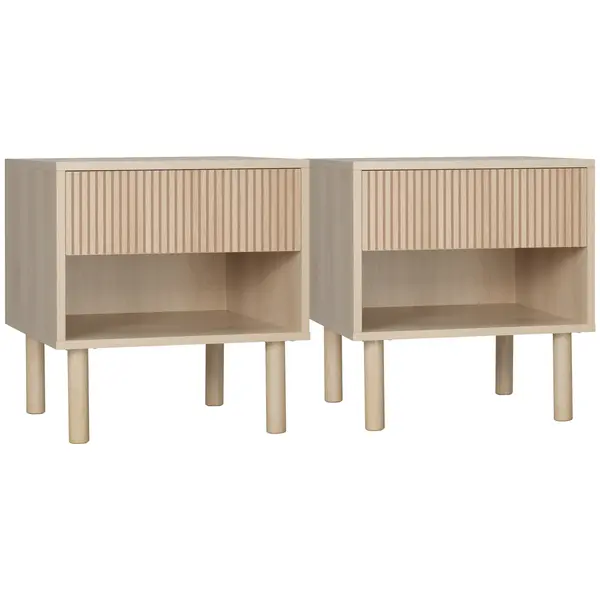 HOMCOM Noptiera moderna Set de 2, noptiere cu polita deschisa, masuta de cafea, dormitor, natural | Aosom Romania