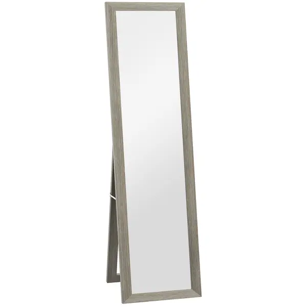 HOMCOM Oglindă Autoportantă Modernă, 37x157 cm, Oglindă de Perete și de Podea în Mărime Naturală cu Ramă din Lemn și Suport, pentru Dormitor, Living și Hol, Gri | Aosom Romania