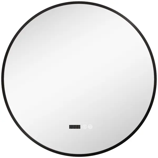 HOMCOM Oglindă de Baie Anti-Ceață cu Lumini LED Reglabile, Ø70x3 cm, Negru | Aosom Romania