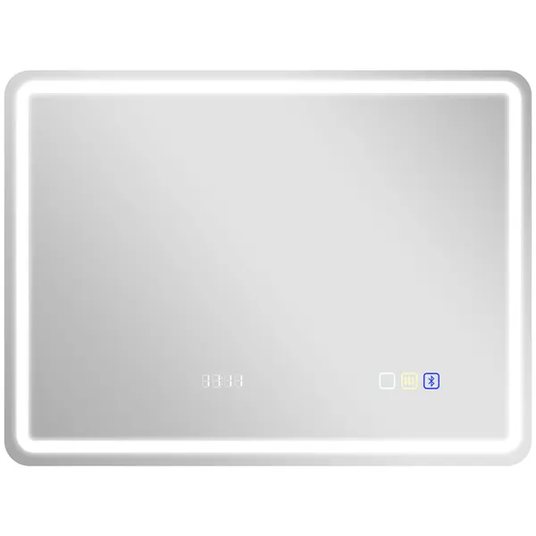 HOMCOM Oglindă de Baie cu Lumină LED 80x60 cm cu Bluetooth 3 Culori de Lumină Ceas Digital Funcție Anti-abur Funcție de Memorie | Aosom Romania