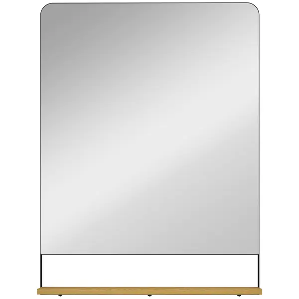 HOMCOM Oglindă de perete 80 x 60 cm cu raft din lemn, oglindă dreptunghiulară modernă cu ramă metalică, negru | Aosom Romania