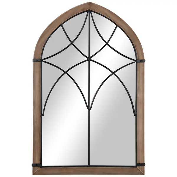 HOMCOM Oglindă de Perete cu Formă de Arc, Detalii Moderne și Cârlige, Oglindă din MDF și Sticlă, 60x93 cm, Maro și Negru | Aosom Romania