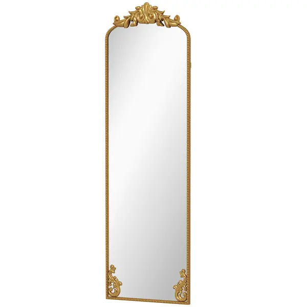 HOMCOM Oglindă de Podea Stil Baroc, 50x160 cm Oglindă de Perete și Autoportantă cu Ramă Metalică, pentru Dormitor, Living și Hol, Auriu | Aosom Romania