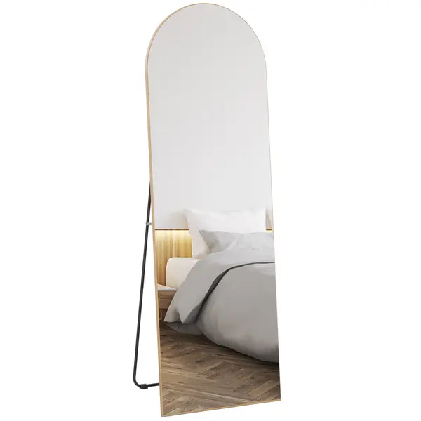 HOMCOM Oglindă în lungime completă 50 x 150 cm, oglindă pe suport, oglindă mare de perete fără ramă, pentru sufragerie, ton aur | Aosom Romania