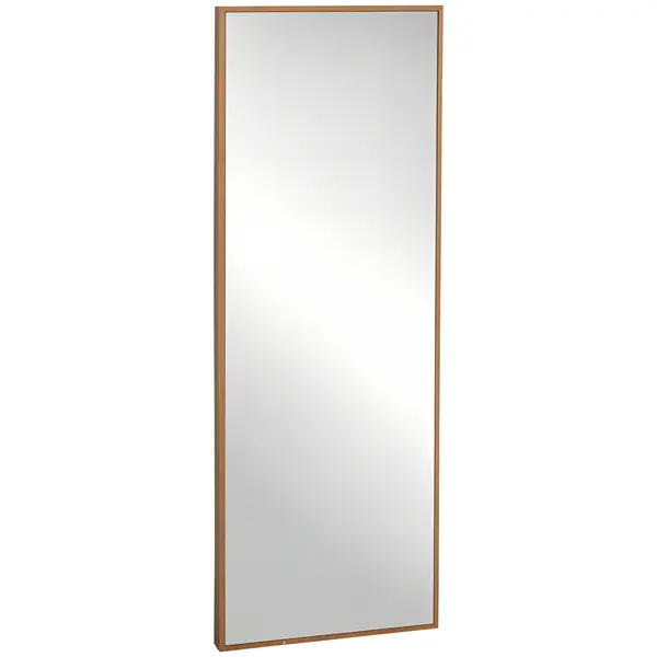 HOMCOM Oglindă Lungă din Lemn Design Natural, Montare Verticală/Orizontală, pentru Hol sau Dormitor, Maro | Aosom Romania