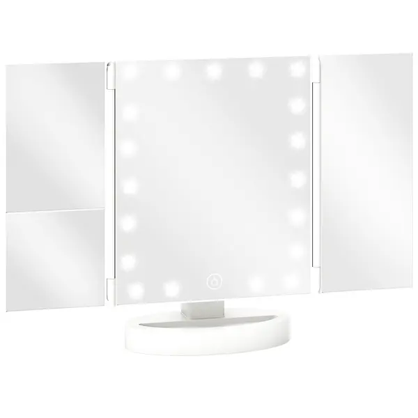 HOMCOM Oglindă Machiaj cu Lumină Mărire 1X/2X/3X Rotație Liberă de 180° 21 LED-uri Comutator Tactil Alb | Aosom Romania