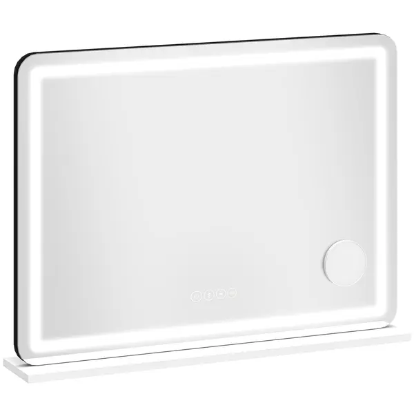 HOMCOM Oglindă machiaj iluminată 80x60cm, oglindă toaletă LED dimabilă, lumină RGB, 3 temperaturi de culoare, alb | Aosom Romania