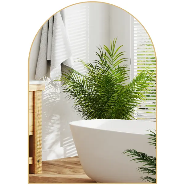 HOMCOM Oglindă murală curbată oglindă de baie cu cadru din aliaj de aluminiu pentru dormitor living intrare 50 × 70 cm aur | Aosom Romania