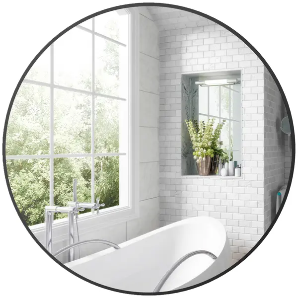 HOMCOM Oglinda rotunda oglinda baie cadru metalic usor de instalat, pentru dormitor, living, intrare, Ø 70 x 2,5 cm negru | Aosom Romania