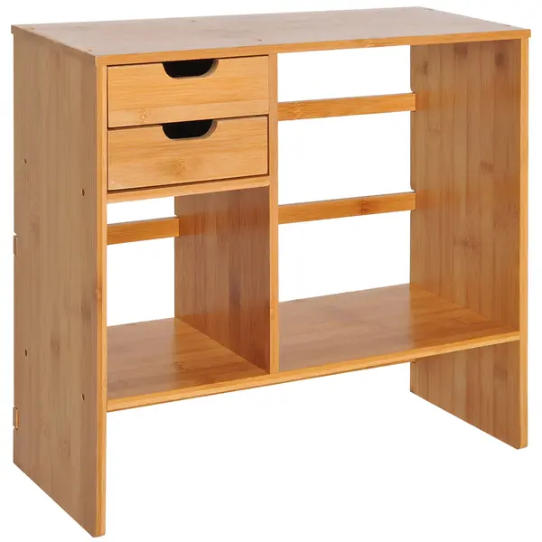 HOMCOM Organizator de Birou cu 2 Sertare și Rafturi pentru Documente, Bambus, 48x19,5x 46 cm, Culoare Lemn | Aosom Romania