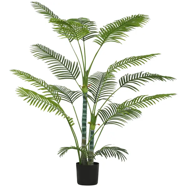 HOMCOM Palmă artificială cu 16 frunze de plastic, plantă artificială rezistentă la UV cu ghiveci de plastic, pentru interior și exterior, Verde | Aosom Romania