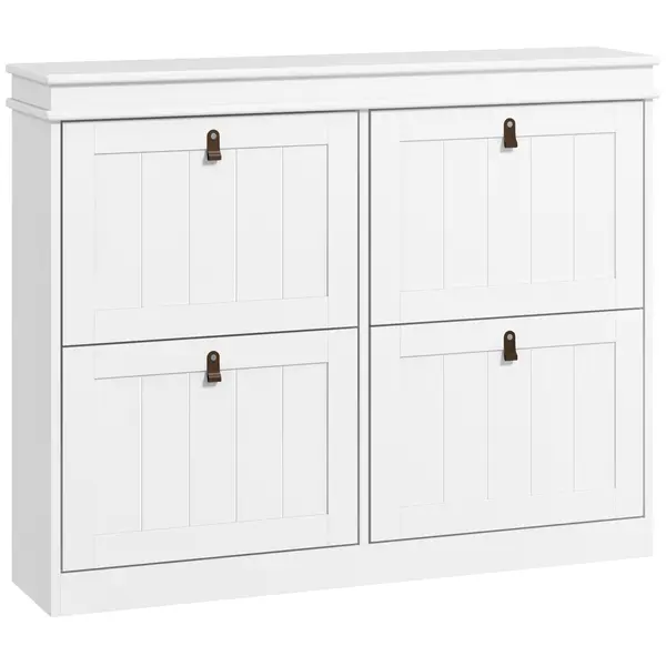 HOMCOM Pantofar Slim cu 4 Uși Rabatabile, Rafturi Reglabile, pentru 10-20 Perechi, Alb | Aosom Romania