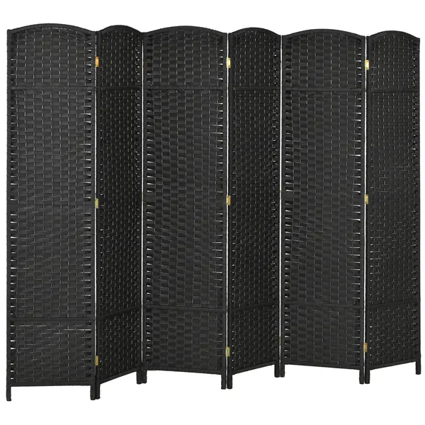 HOMCOM Paravan Despărțitor Interior Pliabil cu 6 Panouri Întrețesute, 240x170 cm, Negru | Aosom Romania
