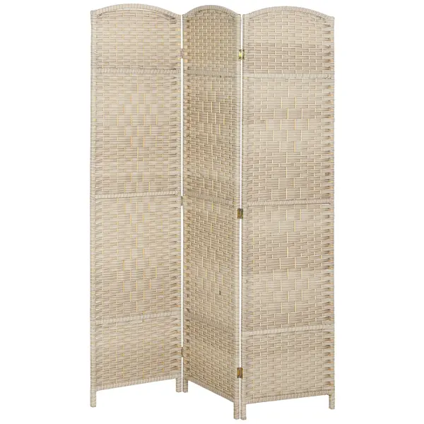 HOMCOM Paravan Interior cu 3 Panouri Pliabil, 135x180 cm, Separatoare Împletit din PP și Lemn de Pin, Stejar | Aosom Romania