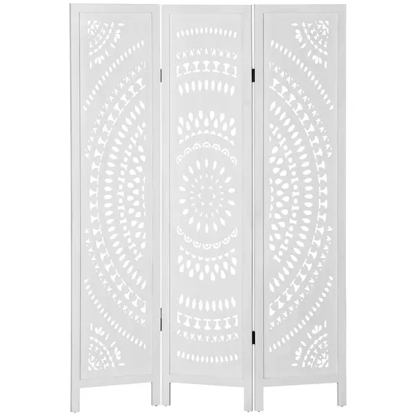 HOMCOM Paravan Interior cu 3 Panouri, Separator Pliabil de Interior, din Lemn Cioplit, 120x170 cm, Alb | Aosom Romania