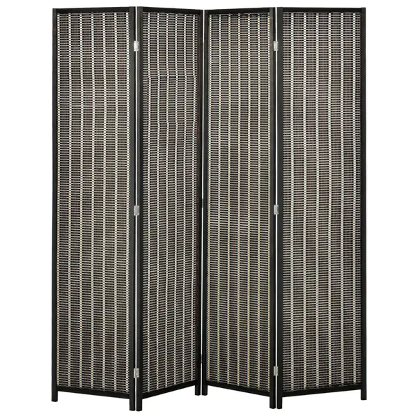 HOMCOM Paravan Separare Spațiu, 4 Panouri, Lemn și Bambus, 180x180x1.9cm, Negru și Maro | Aosom Romania