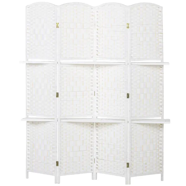 HOMCOM Paravan separator de cameră 4 panouri 160 x170 cm cu 2 rafturi, pliabil, din lemn | Aosom Romania