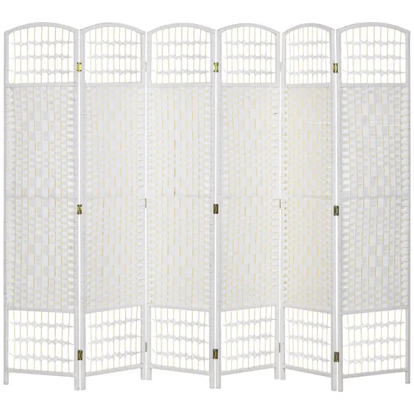 HOMCOM Paravan separator de încăperi cu 6 panouri pliabil din sfoară de hârtie 160x170cm decor pentru dormitor alb | Aosom Romania