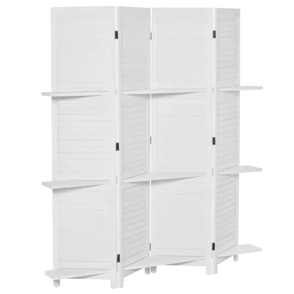 HOMCOM Paravent interior 4 Panouri 160L x 170H cm 3 rafturi Pliabile separator de cameră Uși pliante Lemn de Paulownia Alb | Aosom Romania