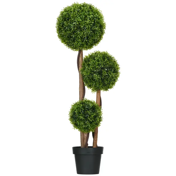 HOMCOM Plantă Artificială de Buxus cu 3 Ffere și Frunze de Bambus | Aosom Romania