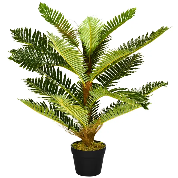 HOMCOM Plantă Artificială de Palmă cu 18 Frunze și Vas Inclus pentru Interior, Înălțime 85 cm, Verde | Aosom Romania