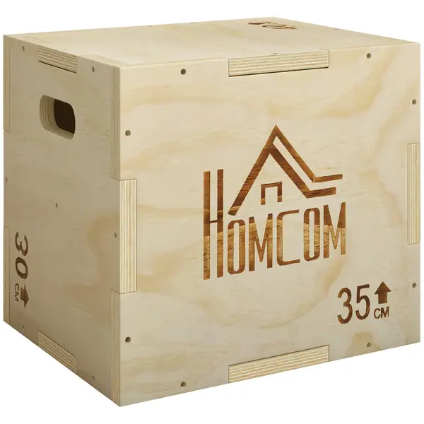 HOMCOM Plyo Box din Lemn cu 3 Înălțimi, Jumping Box Pliometric, Capacitate 120 Kg, 40,5 x 35,5 x 30,5 Cm | Aosom Romania