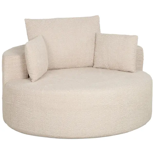 HOMCOM Pouf canapea rotund din chenille, șezut mare, 2 perne, 1 spătar, 1 traversin, sarcină 250kg, 130x130x82cm, crem | Aosom Romania